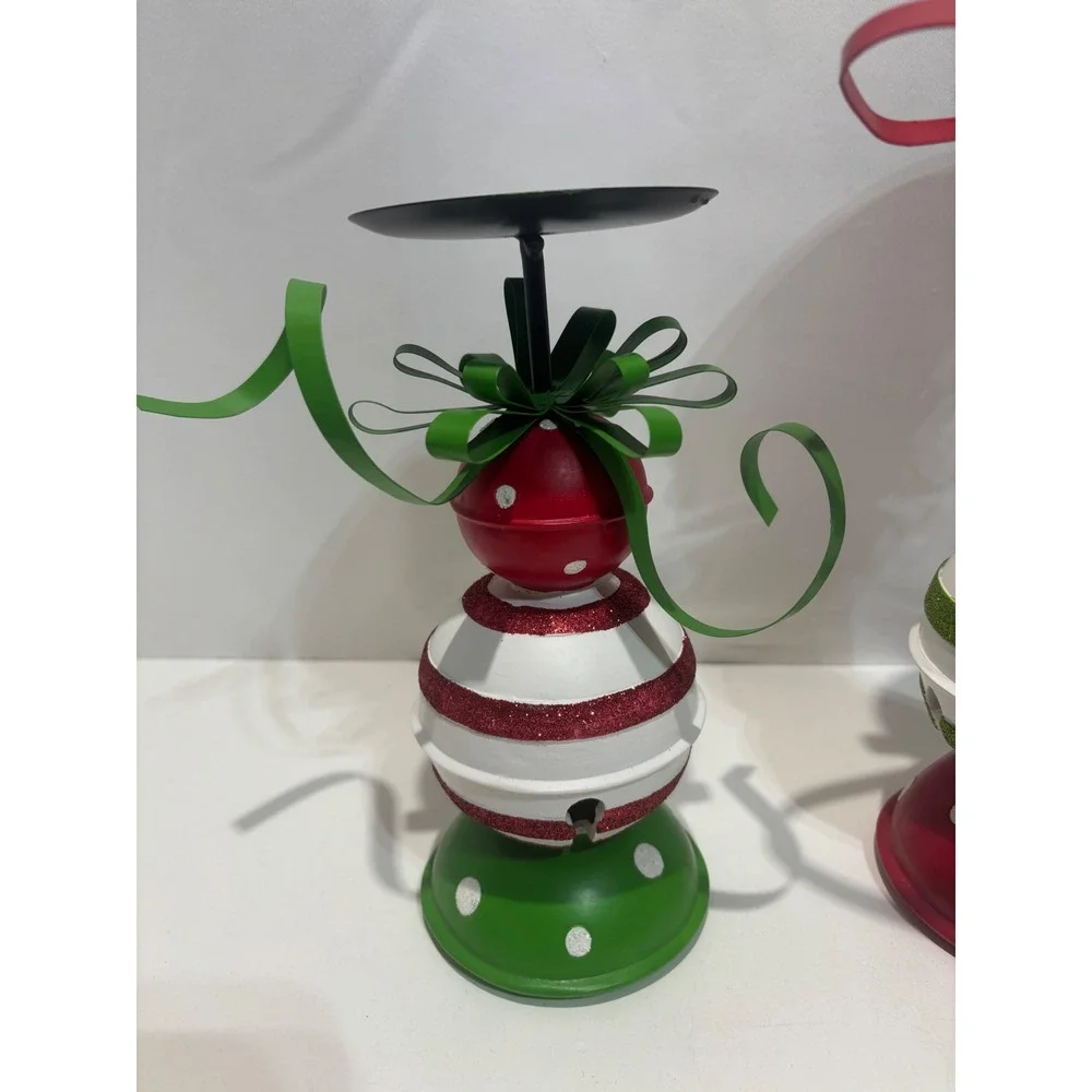 Burton Burton Candle Holders OS Red Green Jingle Bell Metal Set of 2 Christmas